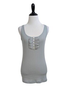 Ann Taylor LOFT Lounge Ribbed Ruffle Tank Top - Blue Grey - Size Medium Womens